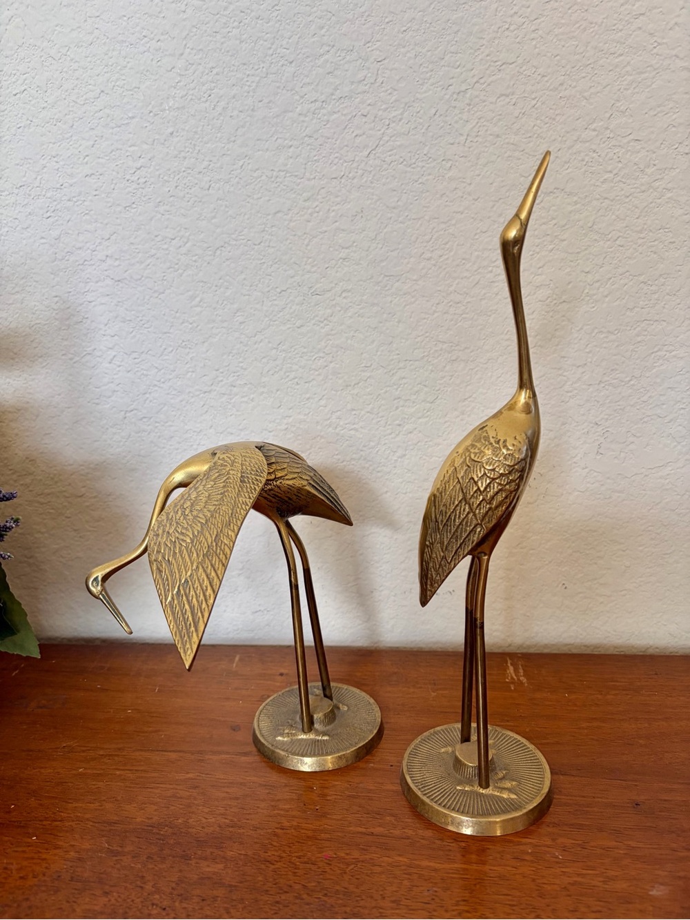 Vintage Brass 2 Pc Bundle Heron Crane Figurine Mid Century Modern Bird Statue - Picture 8 of 8
